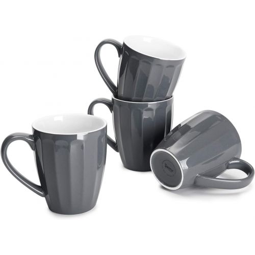  [아마존핫딜][아마존 핫딜] Sweese 602.113 Porcelain Fluted Mugs - 14 Ounce Coffee Cup Set for Coffee, Tea, Cocoa, Set of 4, Gray