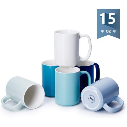  [아마존 핫딜] Sweese 608.003 Porcelain Mugs Set, 15 Ounce Large Handle Mugs, Set of 6, Cool Assorted colors