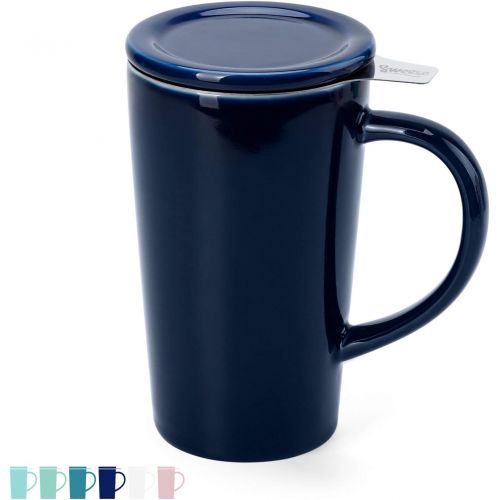  [아마존 핫딜] Sweese 202.103 Porcelain Tea Mug with Infuser and Lid, Ceramic Coffee Cocoa Cup Set for One, Taller and Large, 16 OZ, Navy