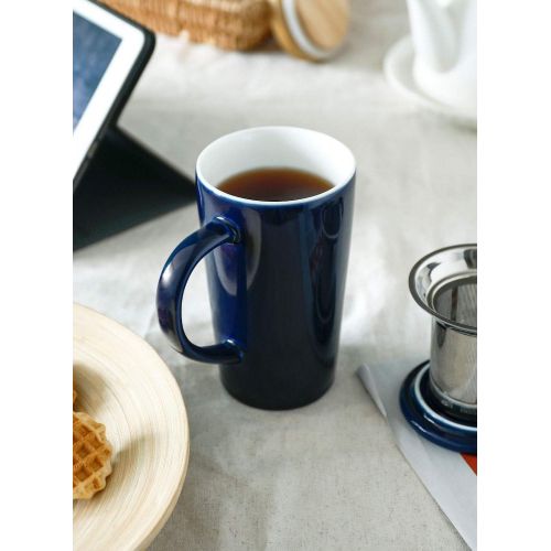  [아마존 핫딜] Sweese 202.103 Porcelain Tea Mug with Infuser and Lid, Ceramic Coffee Cocoa Cup Set for One, Taller and Large, 16 OZ, Navy