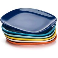 [아마존베스트]Sweese 152.002 Porcelain Square Dinner Plates - 10 Inch - Set of 6, Hot Assorted Colors