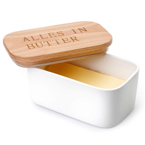  [아마존 핫딜]  [아마존핫딜]Sweese 303.212 Butterdose Porzellan fuer 250 g Butter, Holzdeckel mit Silikon-Dichtlippe, Gross, Weiss