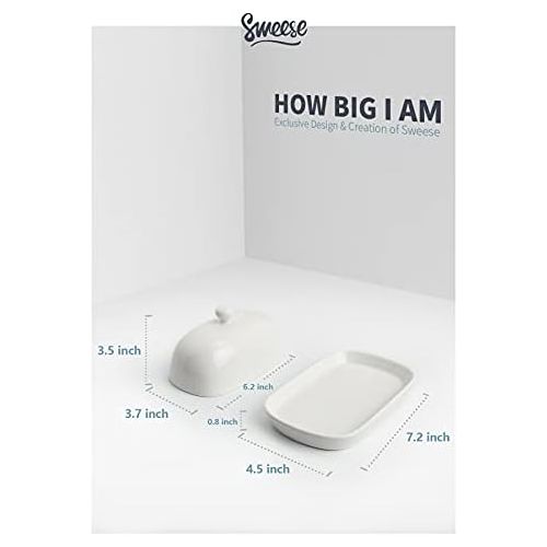  Sweese 306.101 Porcelain Cute Butter Dish with Lid, Perfect for East/West Butter, White