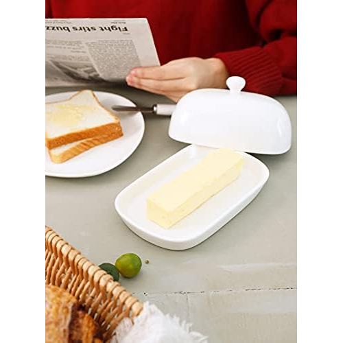  Sweese 306.101 Porcelain Cute Butter Dish with Lid, Perfect for East/West Butter, White