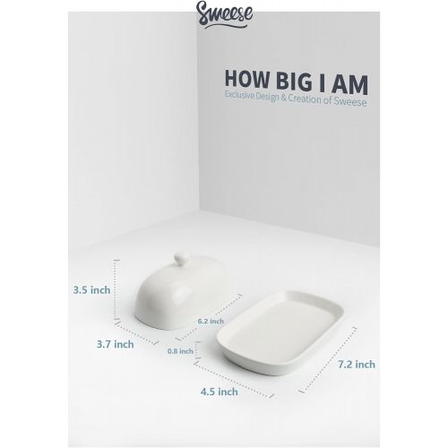  Sweese 306.101 Porcelain Cute Butter Dish with Lid, Perfect for East/West Butter, White