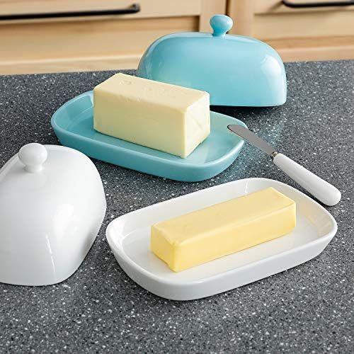  Sweese 306.101 Porcelain Cute Butter Dish with Lid, Perfect for East/West Butter, White