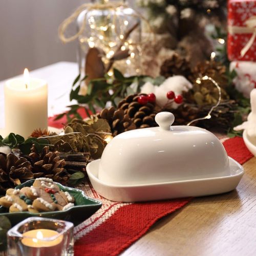  Sweese 306.101 Porcelain Cute Butter Dish with Lid, Perfect for East/West Butter, White