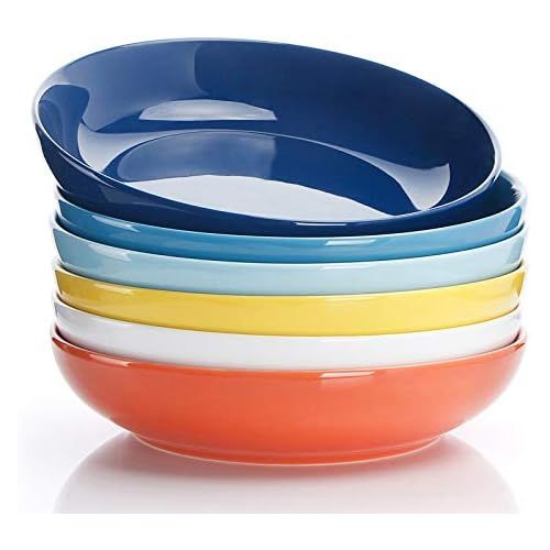  Sweese 112.002 Porcelain Salad Pasta Bowls - 22 Ounce - Set of 6, Hot Assorted Colors