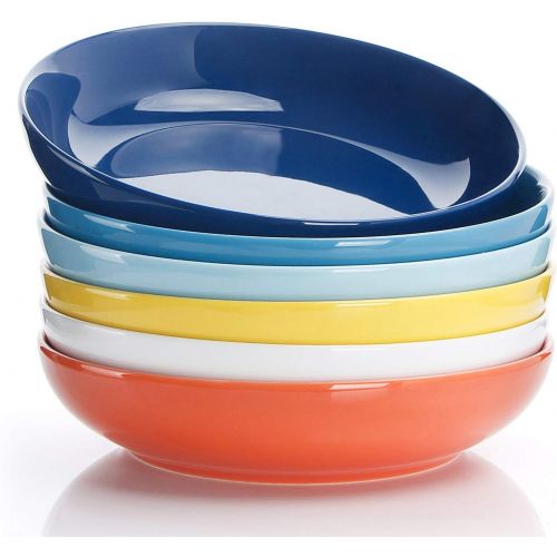  Sweese 112.002 Porcelain Salad Pasta Bowls - 22 Ounce - Set of 6, Hot Assorted Colors