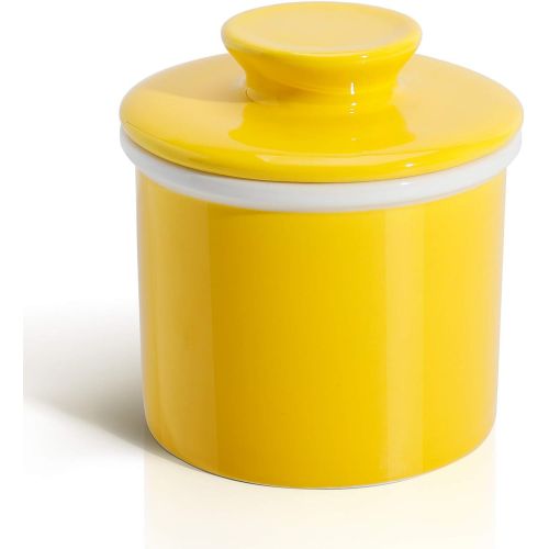  Sweese 305.105 Porcelain Butter Keeper Crock - French Butter Dish - No More Hard Butter - Perfect Spreadable Consistency, Yellow