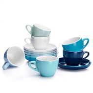 Sweese 402.003 Espresso Cups with Saucers, 4 Ounce Demitasse Cups, Perfect for Single or Double Espresso, Cappuccino, Latte and Tea - Set of 6, Cool Assorted Colors