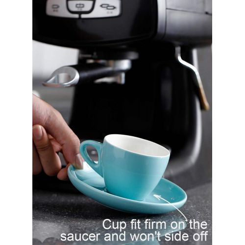  Sweese 402.003 Espresso Cups with Saucers, 4 Ounce Demitasse Cups, Perfect for Single or Double Espresso, Cappuccino, Latte and Tea - Set of 6, Cool Assorted Colors