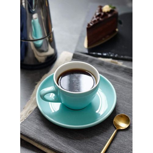  Sweese 402.003 Espresso Cups with Saucers, 4 Ounce Demitasse Cups, Perfect for Single or Double Espresso, Cappuccino, Latte and Tea - Set of 6, Cool Assorted Colors