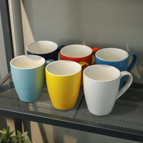  Sweese 601.002 Porcelain Mugs - 16 Ounce for Coffee, Tea, Cocoa, Set of 6, Hot Assorted Colors