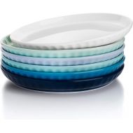 Sweese 157.003 Porcelain Fluted Dessert Salad Plates - 7.4 Inch - Set of 6, Cool Assorted Colors
