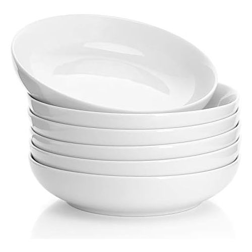  Sweese 112.001 Porcelain Salad Pasta Bowls - 22 Ounce - Set of 6, White
