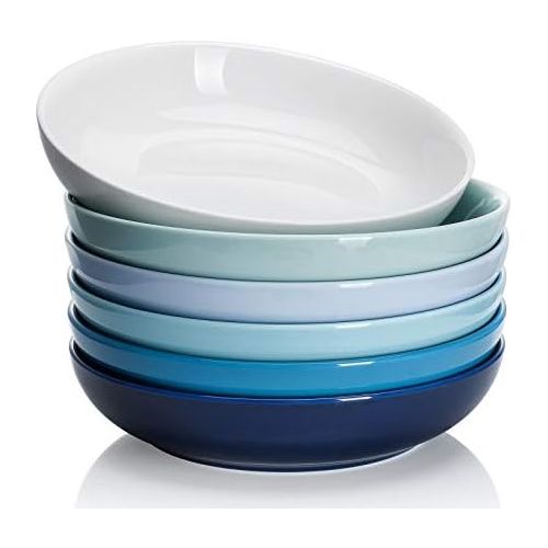  Sweese 112.003 Porcelain Salad Pasta Bowls - 22 Ounce - Set of 6, Cool Assorted Colors