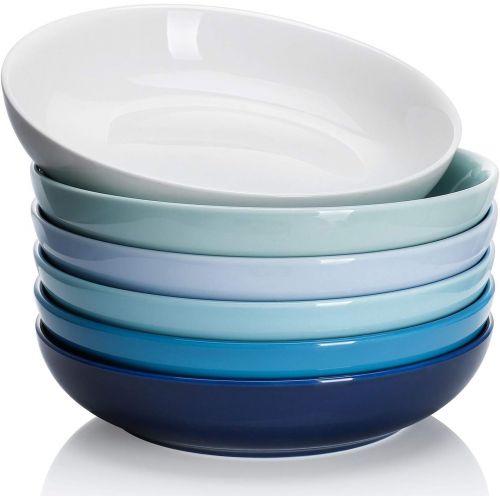 Sweese 112.003 Porcelain Salad Pasta Bowls - 22 Ounce - Set of 6, Cool Assorted Colors