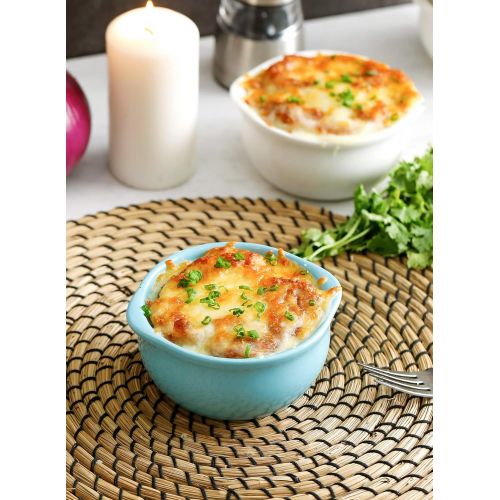  Sweese 114.116 Porcelain French Onion Soup Crocks Bowls - 10 Ounce Top to the Rim for Soup, Stew, Chill, Set of 4