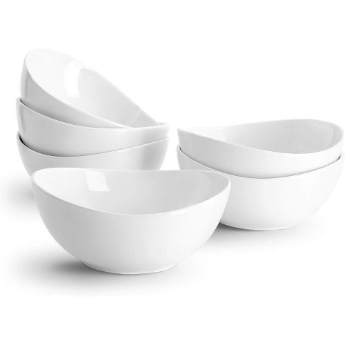  Sweese 102.001 Porcelain Bowls - 18 Ounce for Cereal, Salad, Dessert - Set of 6, White