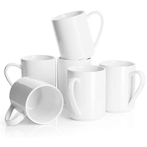  Sweese 603.001 Porcelain Coffee Mug Set - 11 Ounce for Coffee, Tea, Cocoa and Mulled Drinks - Set of 6, White
