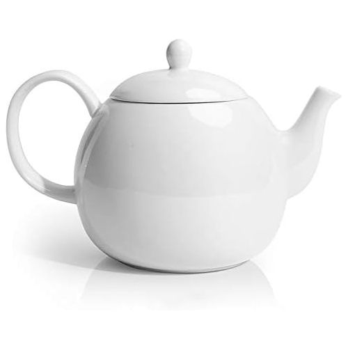  Sweese 220.101 Porcelain Teapot, 40 Ounce Tea Pot - Large Enough for 5 Cups, White