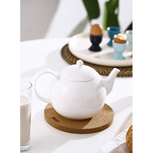  Sweese 220.101 Porcelain Teapot, 40 Ounce Tea Pot - Large Enough for 5 Cups, White