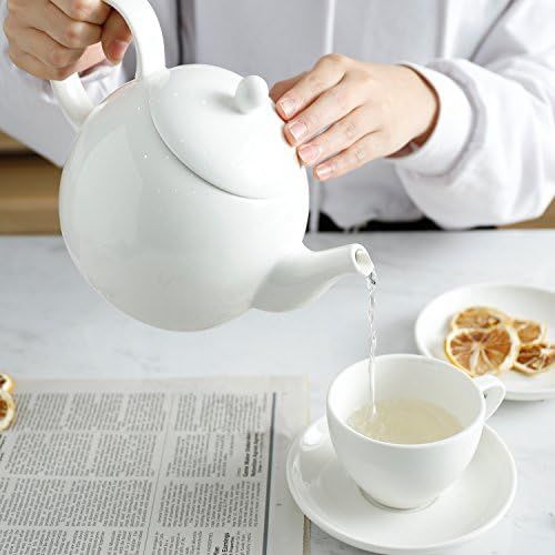  Sweese 220.101 Porcelain Teapot, 40 Ounce Tea Pot - Large Enough for 5 Cups, White