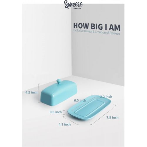  Sweese 307.102 Porcelain Butter Dish with Lid, Perfect for East West Coast Butter, Turquoise