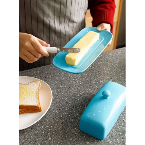  Sweese 307.102 Porcelain Butter Dish with Lid, Perfect for East West Coast Butter, Turquoise