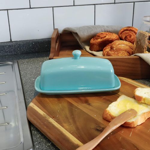  Sweese 307.102 Porcelain Butter Dish with Lid, Perfect for East West Coast Butter, Turquoise