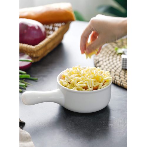  Sweese 109.101 Porcelain Onion Soup Bowls with Handles - 15 Ounce for Soup, Cereal, Stew, Chill, Set of 4, White