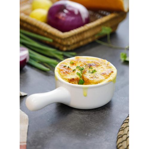  Sweese 109.101 Porcelain Onion Soup Bowls with Handles - 15 Ounce for Soup, Cereal, Stew, Chill, Set of 4, White