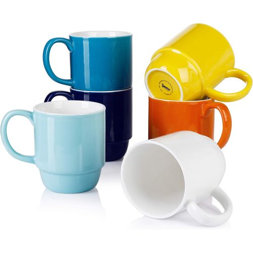  Sweese 609.002 Stackable Mug Set - 21 Ounce Large Coffee Mugs for Coffee, Tea, Cocoa, Set of 6, Hot Assorted Colors