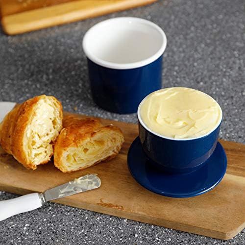  Sweese 305.103 Porcelain Butter Keeper Crock - French Butter Dish - No More Hard Butter - Perfect Spreadable Consistency, Navy