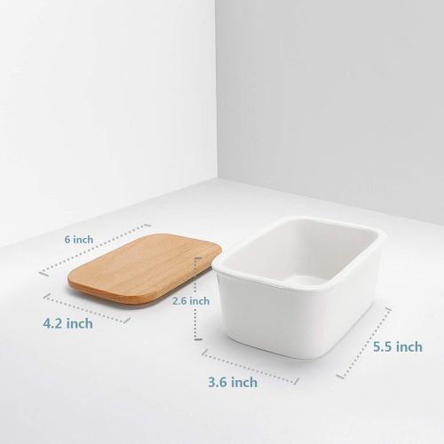  Sweese 301.101 Large Butter Dish - Porcelain Keeper with Beech Wooden Lid, Perfect for 2 Sticks of Butter, White