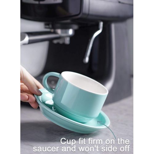  Sweese 406.102 Porcelain Stackable Cappuccino Cups with Saucers and Metal Stand - 8 Ounce for Specialty Coffee Drinks, Cappuccino, Latte, Americano and Tea - Set of 4, Turquoise