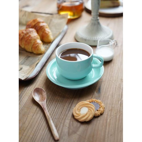  Sweese 406.102 Porcelain Stackable Cappuccino Cups with Saucers and Metal Stand - 8 Ounce for Specialty Coffee Drinks, Cappuccino, Latte, Americano and Tea - Set of 4, Turquoise