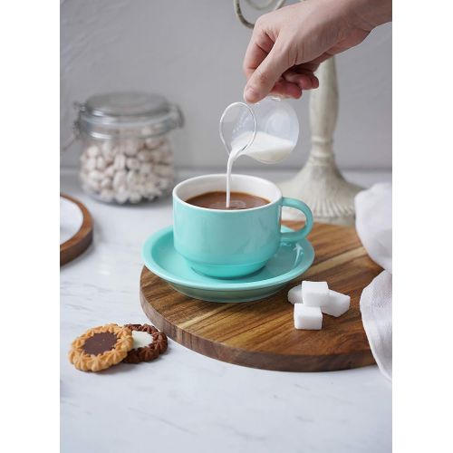  Sweese 406.102 Porcelain Stackable Cappuccino Cups with Saucers and Metal Stand - 8 Ounce for Specialty Coffee Drinks, Cappuccino, Latte, Americano and Tea - Set of 4, Turquoise