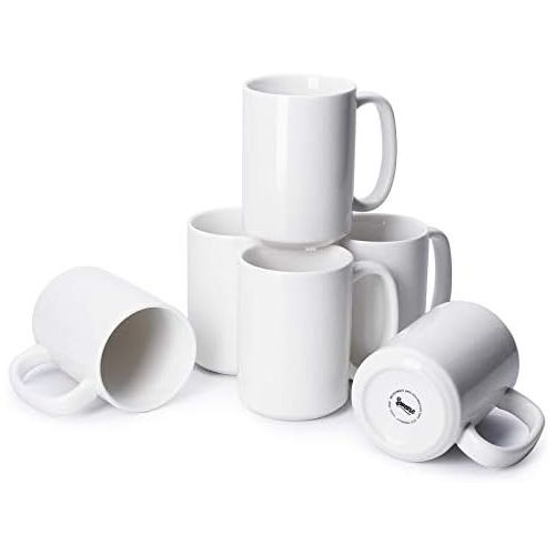  Sweese 608.001 Porcelain Mugs Set, 15 Ounce Large Handle Mugs, Set of 6, White