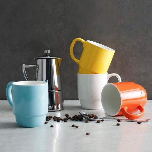  Sweese 605.002 Porcelain Stackable Mug Set - 16 Ounce for Coffee, Tea and Mulled Drinks - Set of 6, Hot Assorted Colors