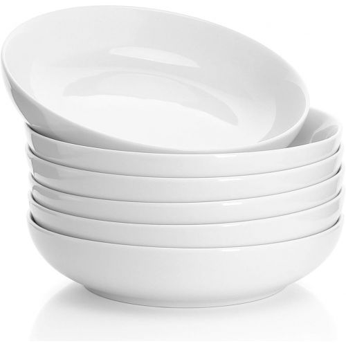  Sweese 112.001 Porcelain Salad Pasta Bowls - 22 Ounce - Set of 6, White