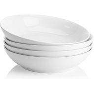 Sweese Porcelain Pasta Bowls, 45 Ounce Large Salad Serving Bowls, Wide and Shallow Bowls Set of 4, Microwave and Dishwasher Safe, White, No. 113.101