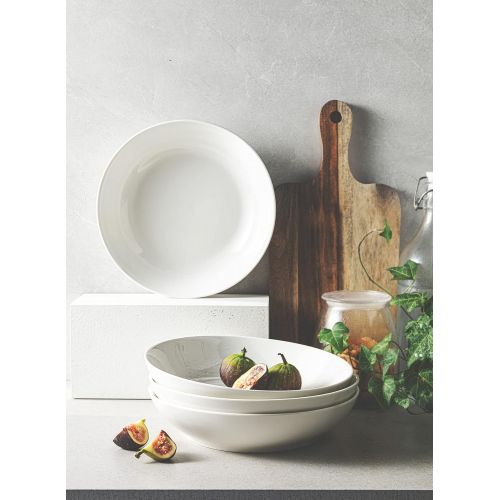  Sweese Porcelain Pasta Bowls, 45 Ounce Large Salad Serving Bowls, Wide and Shallow Bowls Set of 4, Microwave and Dishwasher Safe, White, No. 113.101