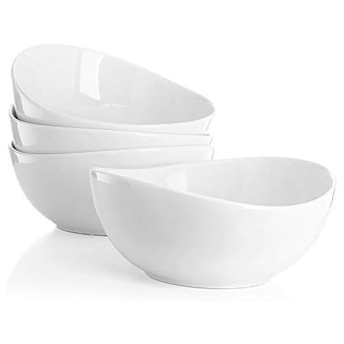  Sweese 103.401 Porcelain Bowls - 28 Ounce for Cereal, Salad and Desserts - Set of 4, White