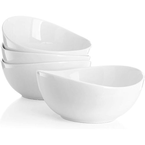  Sweese 103.401 Porcelain Bowls - 28 Ounce for Cereal, Salad and Desserts - Set of 4, White