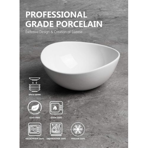  Sweese 103.401 Porcelain Bowls - 28 Ounce for Cereal, Salad and Desserts - Set of 4, White