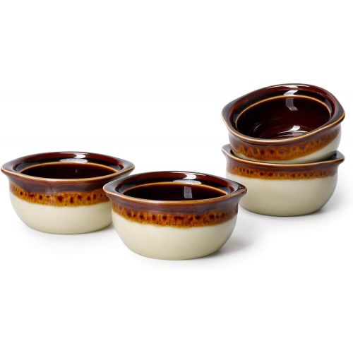  Sweese 114.116 Porcelain French Onion Soup Crocks Bowls - 10 Ounce Top to the Rim for Soup, Stew, Chill, Set of 4