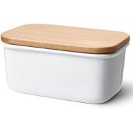 Sweese 301.101 Large Butter Dish - Porcelain Keeper with Beech Wooden Lid, Perfect for 2 Sticks of Butter, White