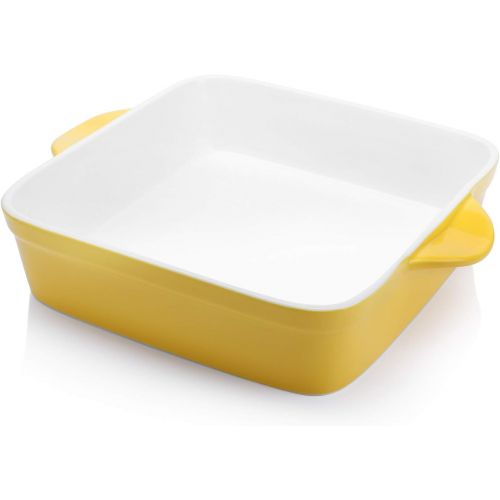  Sweese 514.119 Porcelain Baking Dish, 8 x 8 inch Baker, Square Brownie Pan with Double Handle, Vibrant Yellow